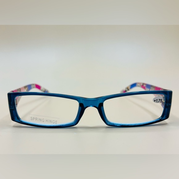 Aqua Geometric narrow readers w/spring hinges, stylish arms & Aspheric Lenses - Picture 2 of 6